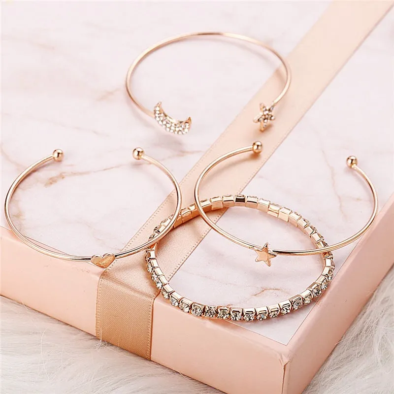Studded Moon Star Heart Combo of 4 Charm Bracelets