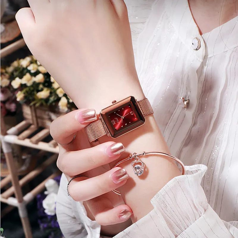 Stylish simple waterproof square ladies watch