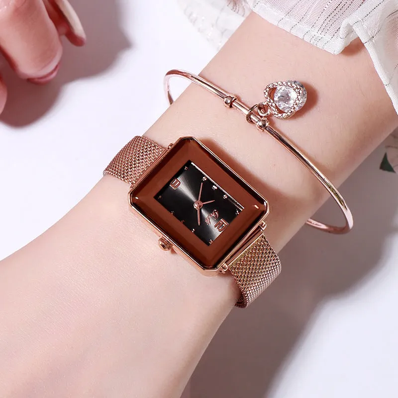 Stylish simple waterproof square ladies watch