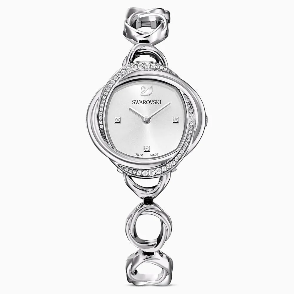 Swarovski Crystal Flower Watch Silver Tone Stainless Steel One Size