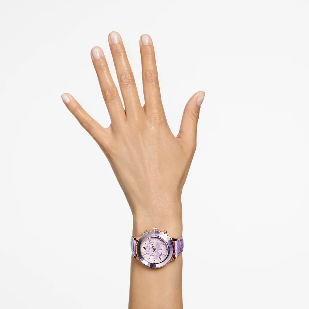Swarovski Octea Lux Chrono Watch Leather strap Purple Rose gold-tone finish  ONE SIZE