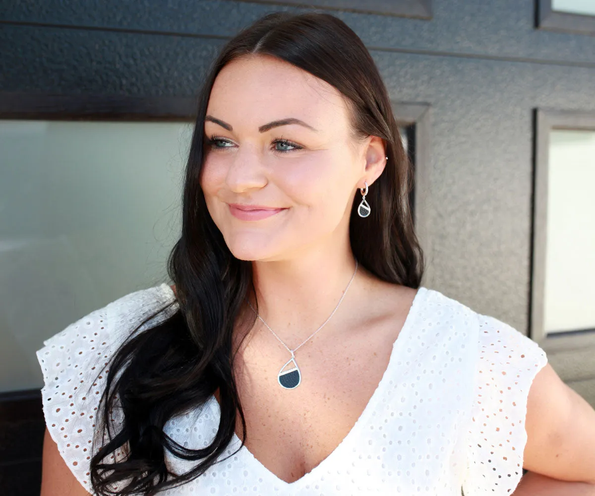 Teardrop Leather Inlay Gold Earrings