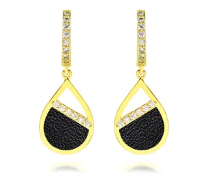 Teardrop Leather Inlay Gold Earrings