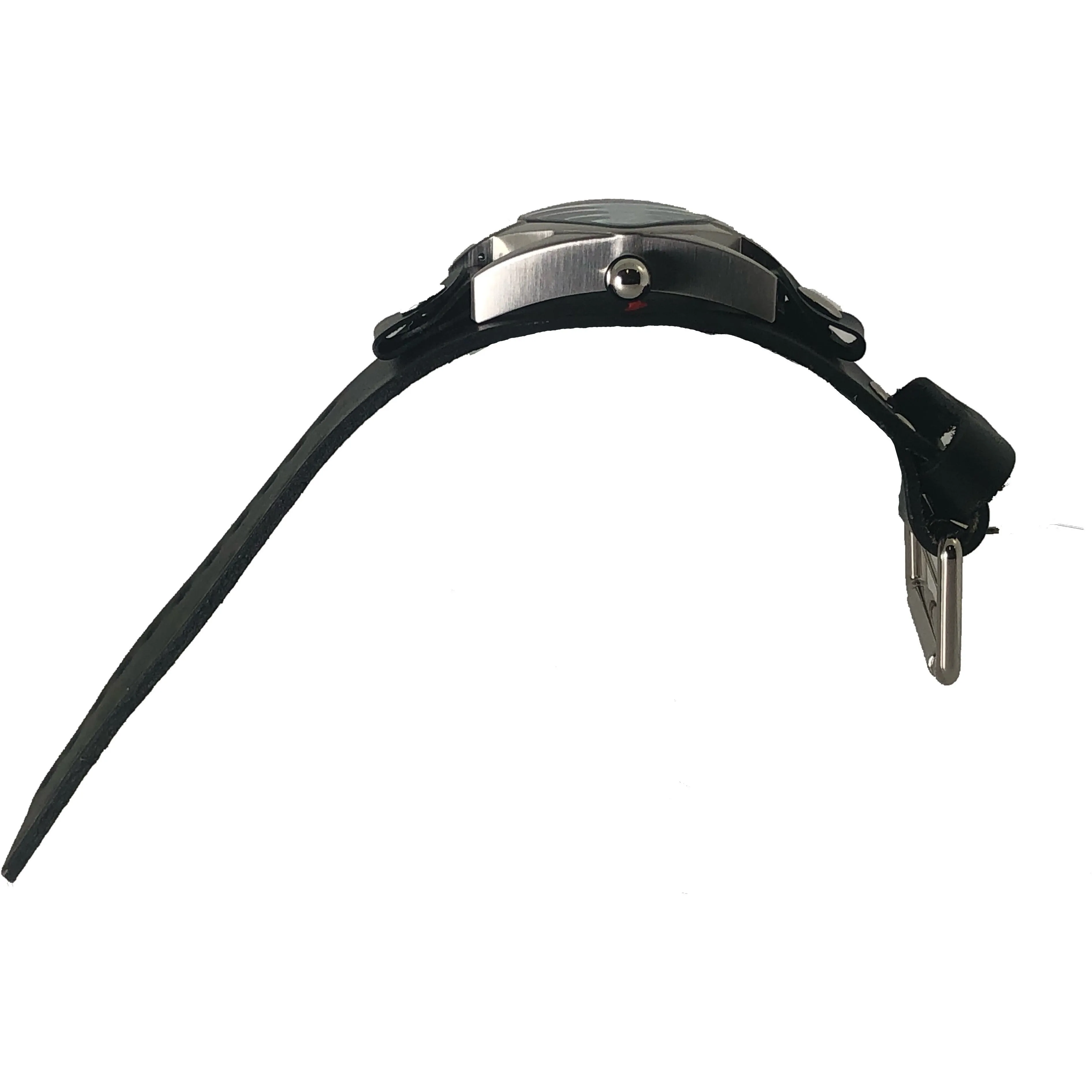 Teardrop Light Blue Watch with Black Leather Wide Cuff