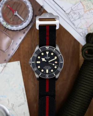 The Adventurer - Ribbed Nylon Single Pass Hook and Loop Watch Strap - Black Red