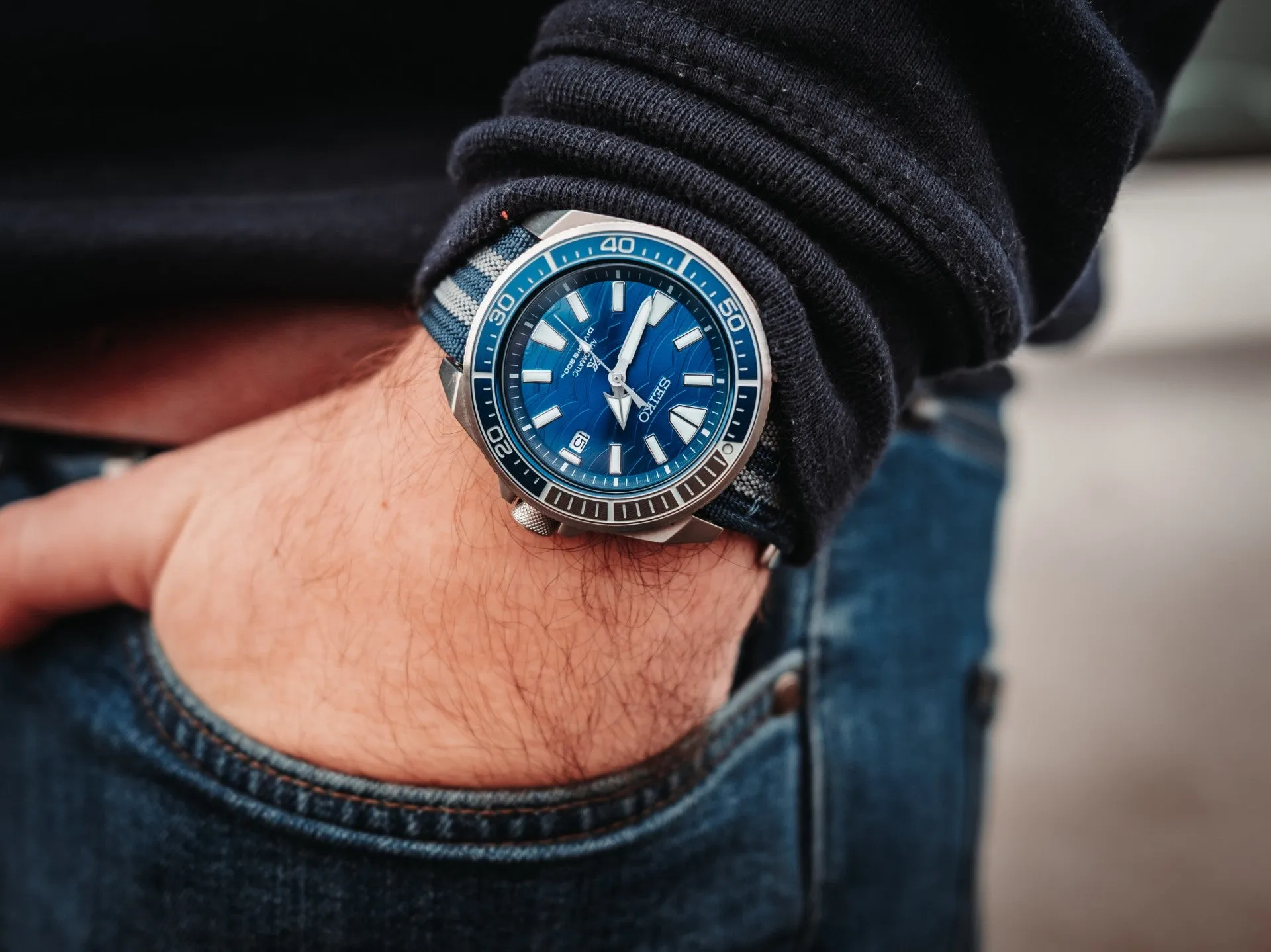 The Adventurer - Ribbed Nylon Single Pass Hook and Loop Watch Strap - Blue Bond