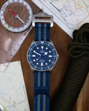 The Adventurer - Ribbed Nylon Single Pass Hook and Loop Watch Strap - Blue Bond