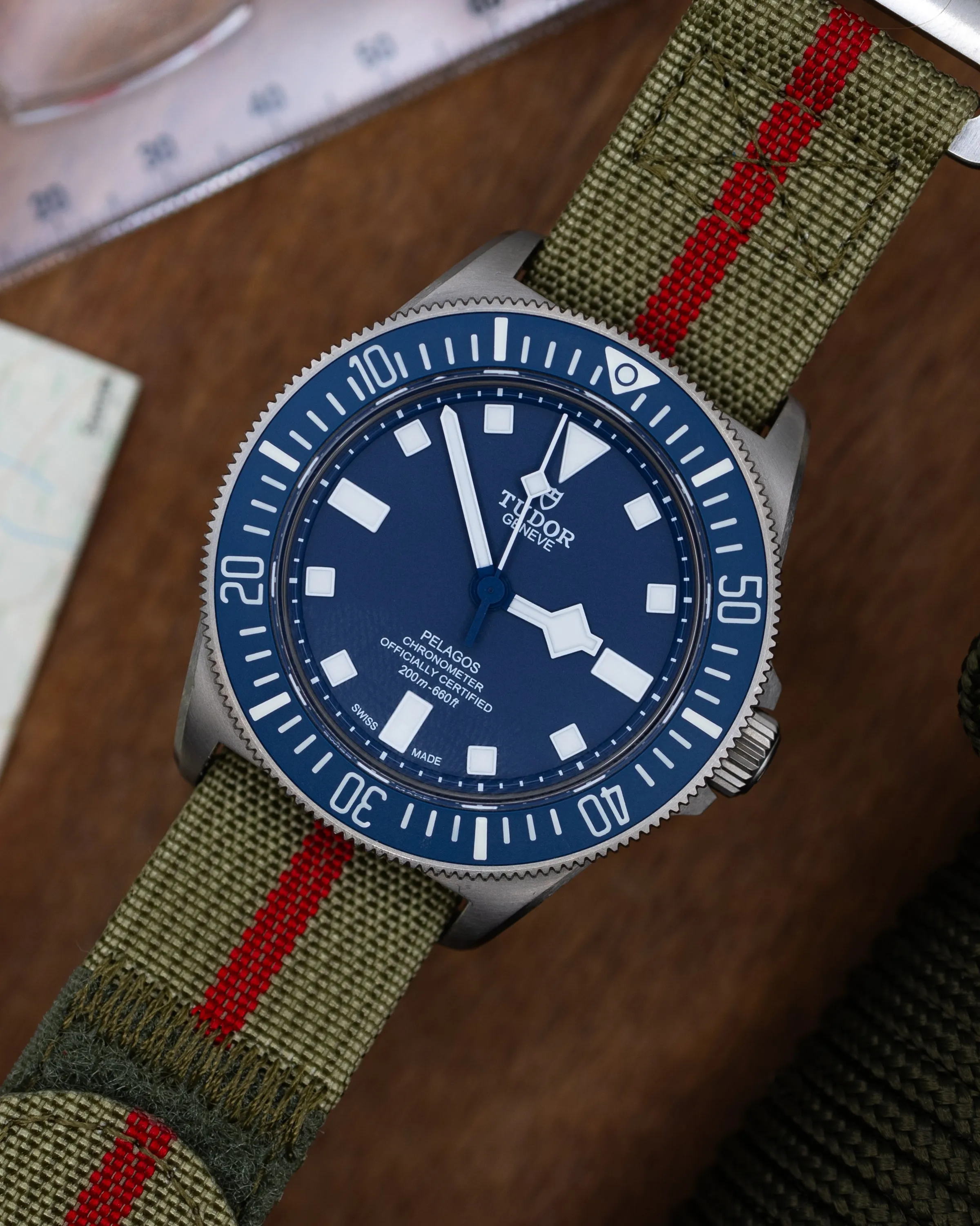 The Adventurer - Ribbed Nylon Single Pass Hook and Loop Watch Strap - Green Red