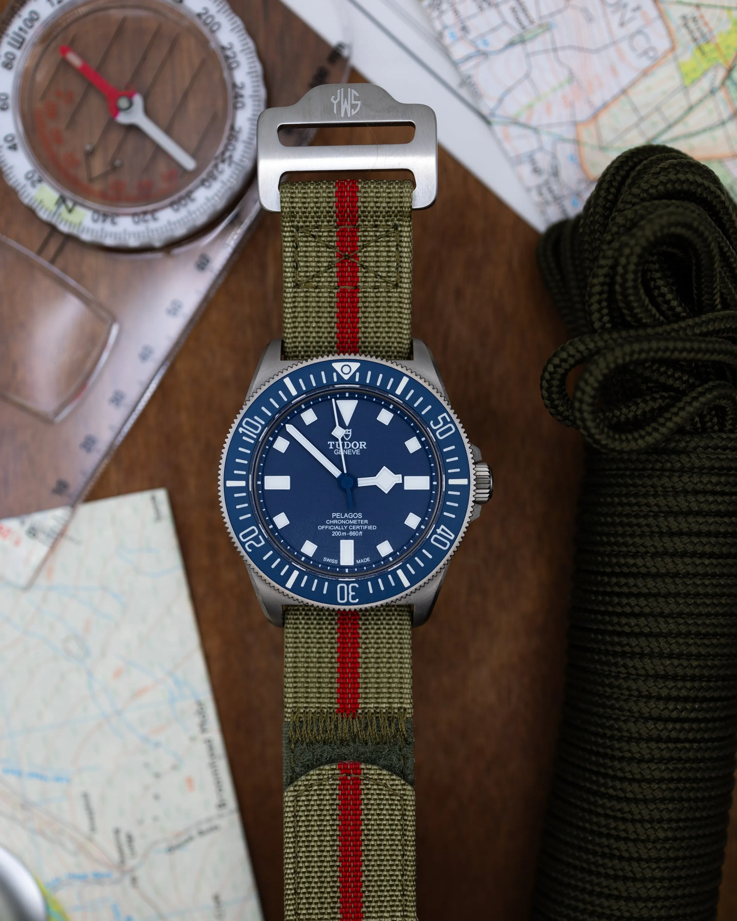 The Adventurer - Ribbed Nylon Single Pass Hook and Loop Watch Strap - Green Red