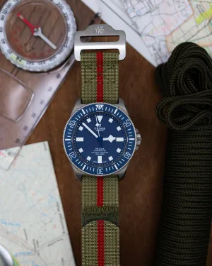 The Adventurer - Ribbed Nylon Single Pass Hook and Loop Watch Strap - Green Red