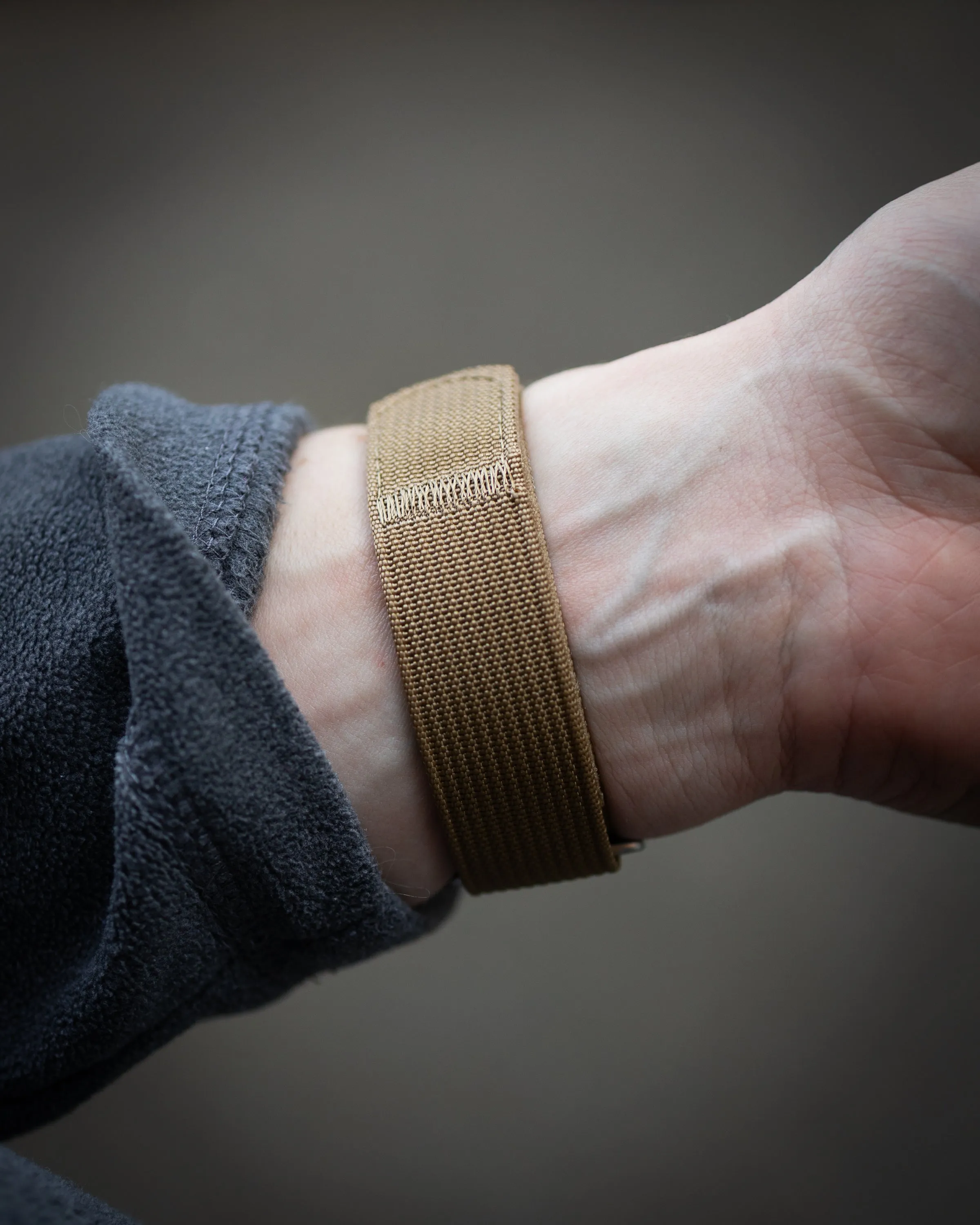 The Adventurer - Ribbed Nylon Single Pass Hook and Loop Watch Strap - Tan Khaki