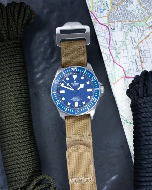 The Adventurer - Ribbed Nylon Single Pass Hook and Loop Watch Strap - Tan Khaki