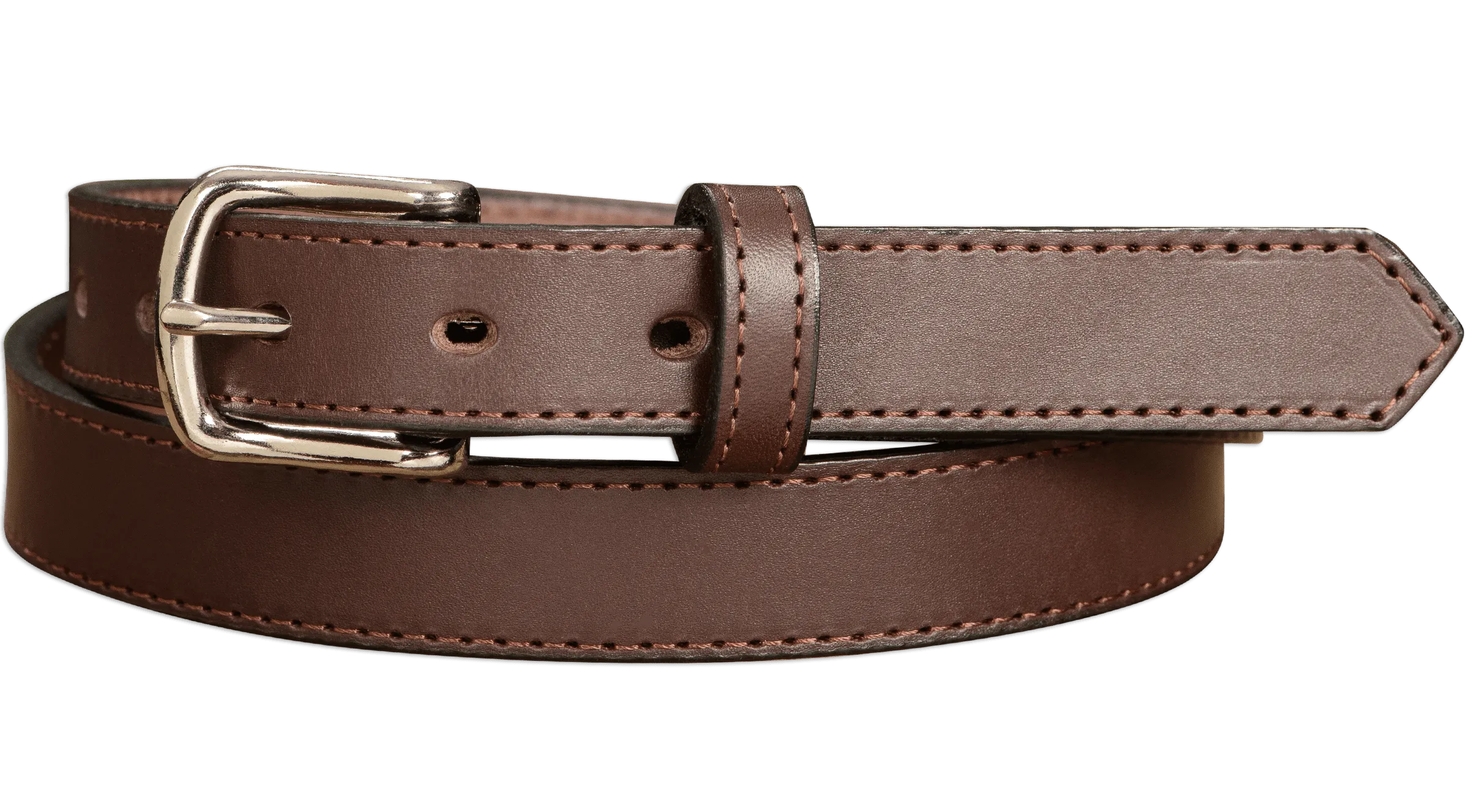 The Colt: Brown Stitched Leather Belt Petite Width 1.00"