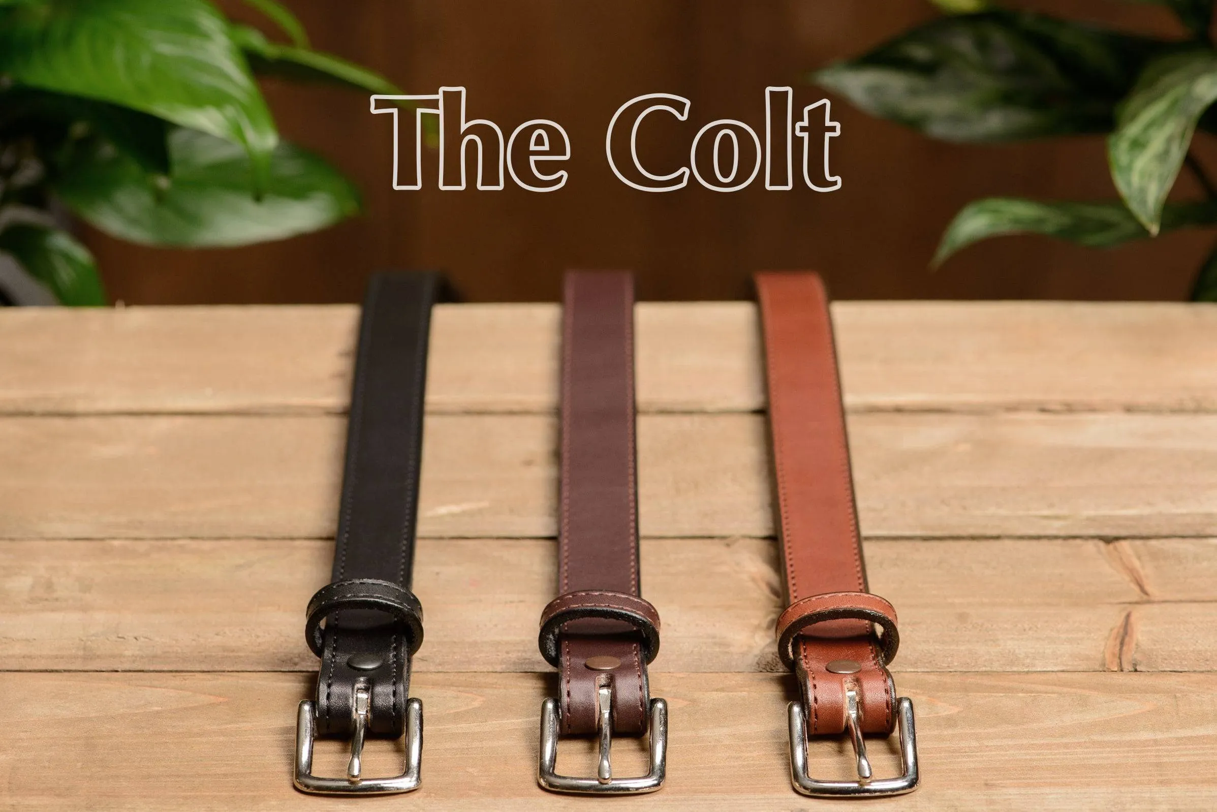 The Colt: Brown Stitched Leather Belt Petite Width 1.00"