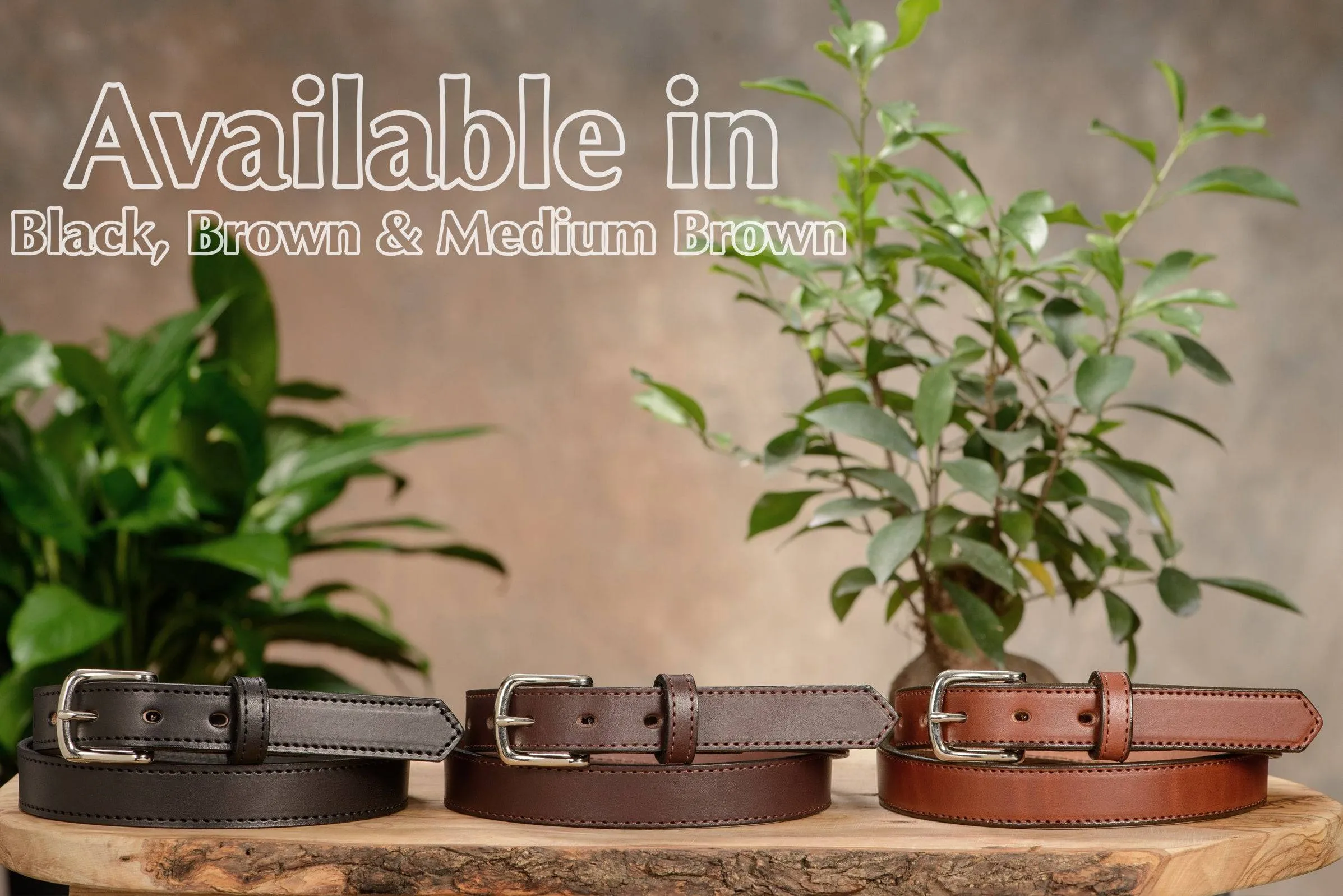 The Colt: Brown Stitched Leather Belt Petite Width 1.00"
