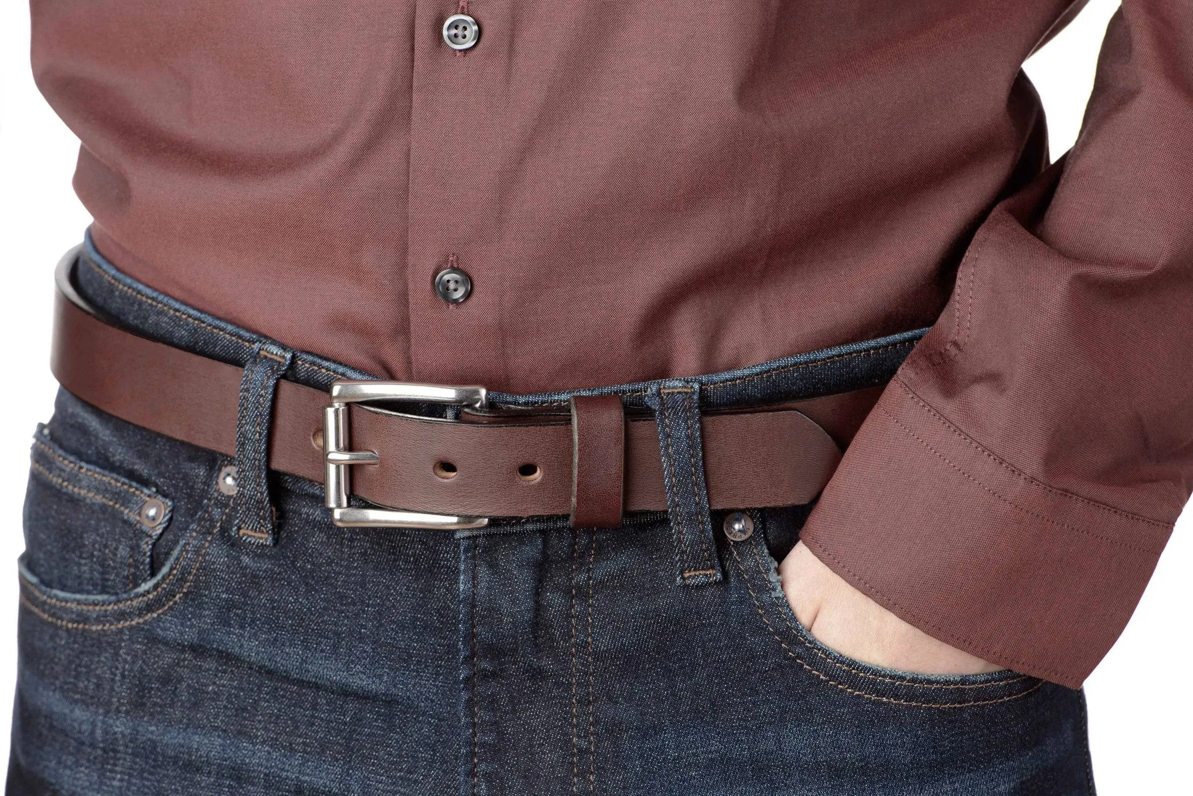 The Commander: Men's Brown Non Stitched Leather Belt 1.25"