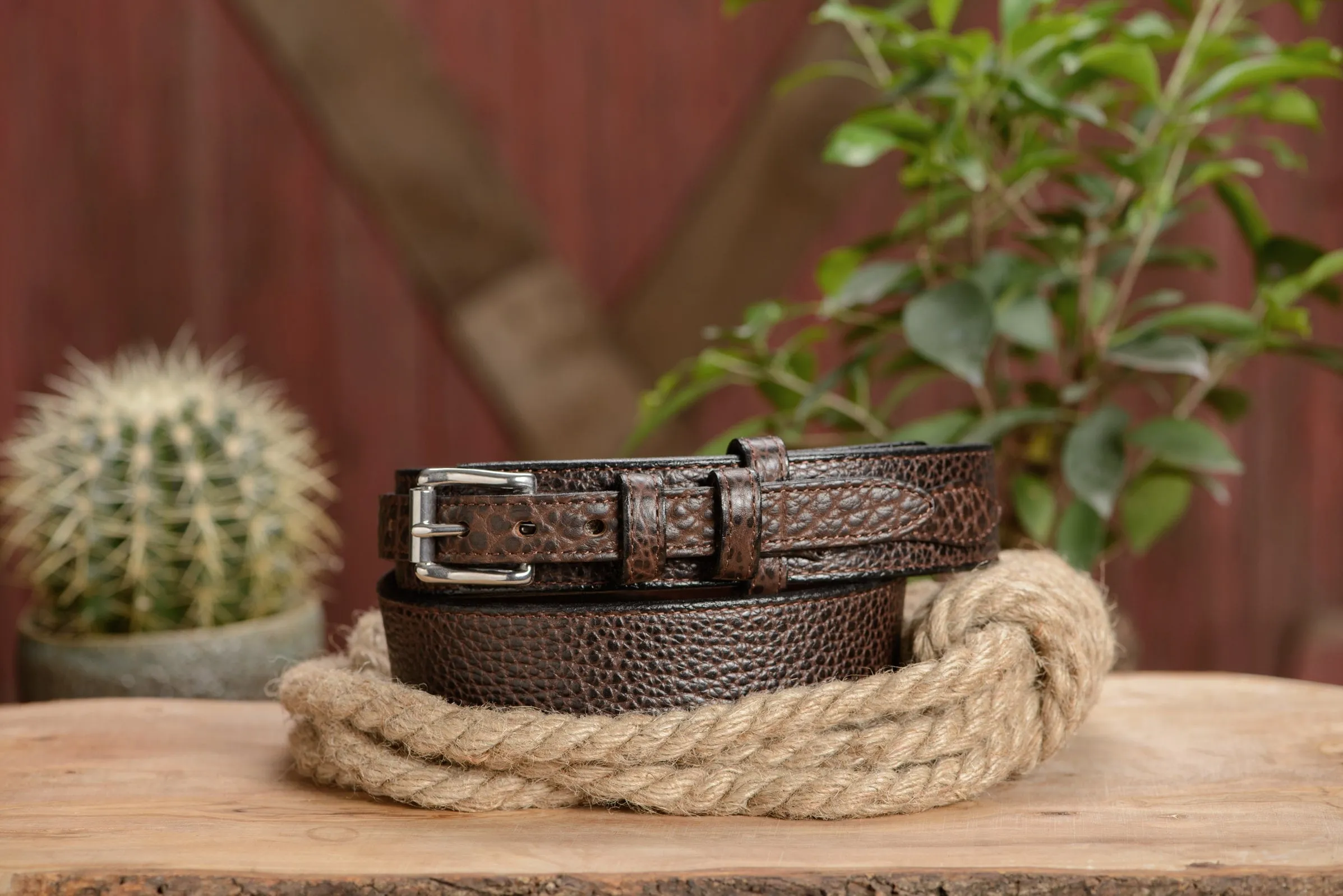 The Forester: Men's Brown Stitched American Bison Ranger Leather Belt 1.50"