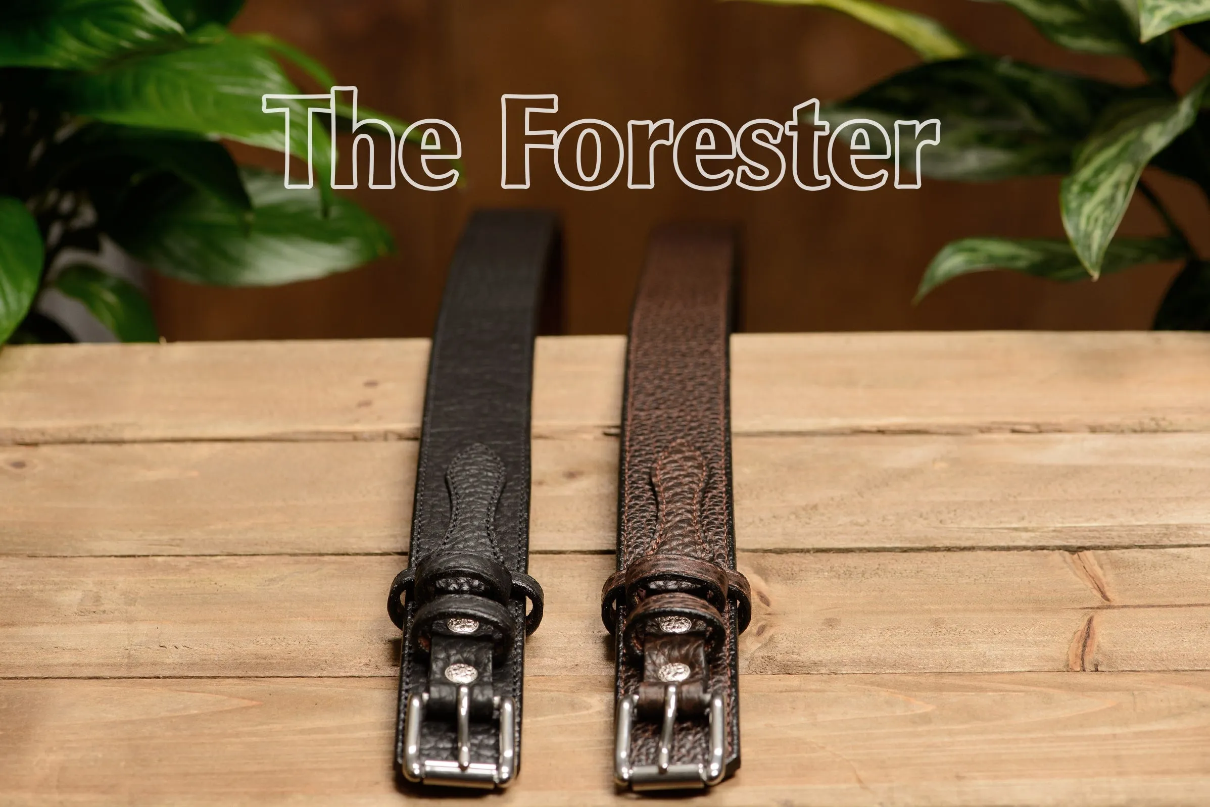 The Forester: Men's Brown Stitched American Bison Ranger Leather Belt 1.50"