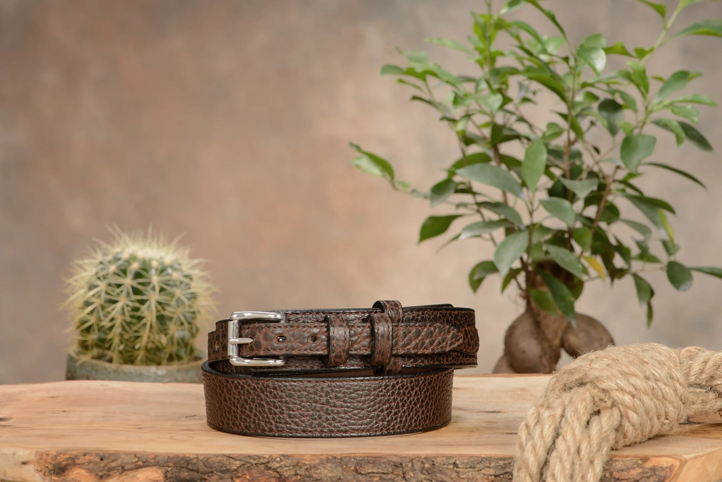 The Forester: Men's Brown Stitched American Bison Ranger Leather Belt 1.50"
