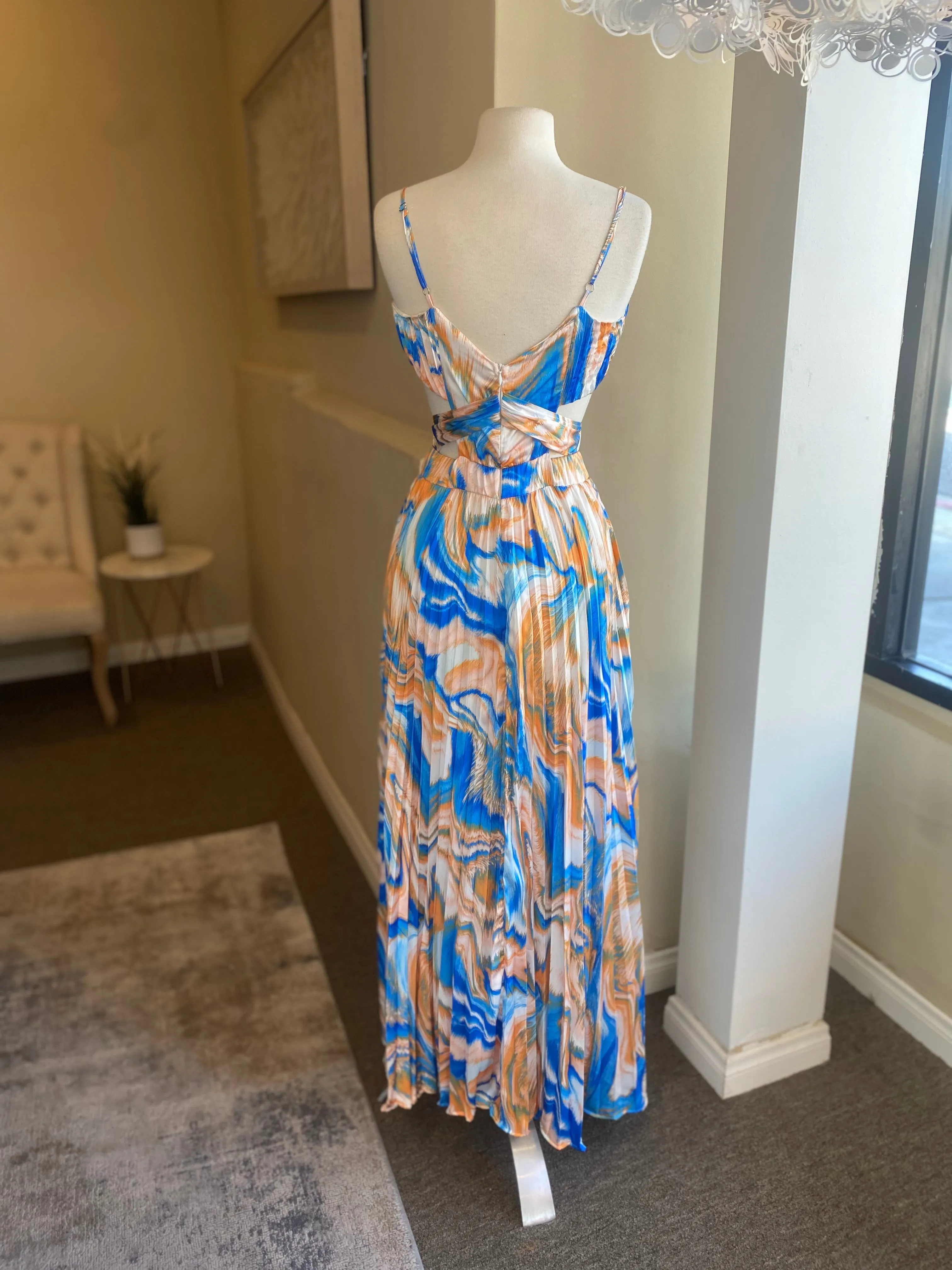 Thin Strap Printed Maxi Slit Dress