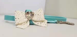 Tiffany Microsuede 1/2" x 4' Leash - White Bow