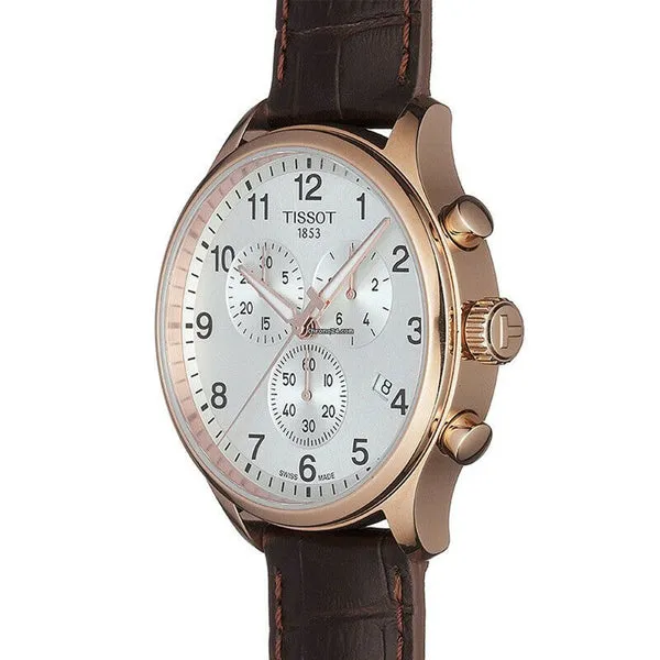 Tissot Chrono XL Classic Brown Leather strap Silver Dial Chronograph Quartz Watch for Men's - T-1166173603700