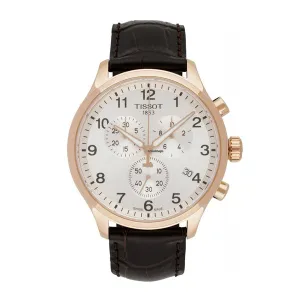 Tissot Chrono XL Classic Brown Leather strap Silver Dial Chronograph Quartz Watch for Men's - T-1166173603700