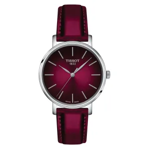 Tissot everytime Claret Leather Strap Claret Dial Quartz Watch for Ladies - T143.210.17.331.00