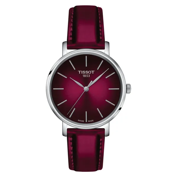 Tissot everytime Claret Leather Strap Claret Dial Quartz Watch for Ladies - T143.210.17.331.00