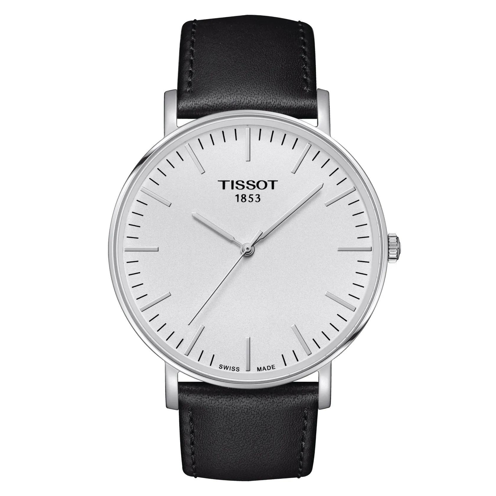 Tissot Everytime Large Mens Stainless Steel Black Leather Strap Watch