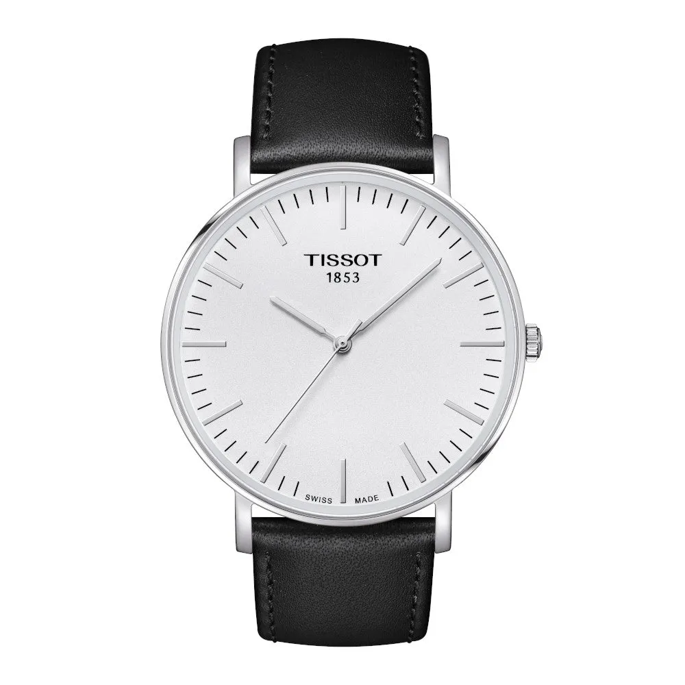 Tissot Everytime Large Mens Stainless Steel Black Leather Strap Watch