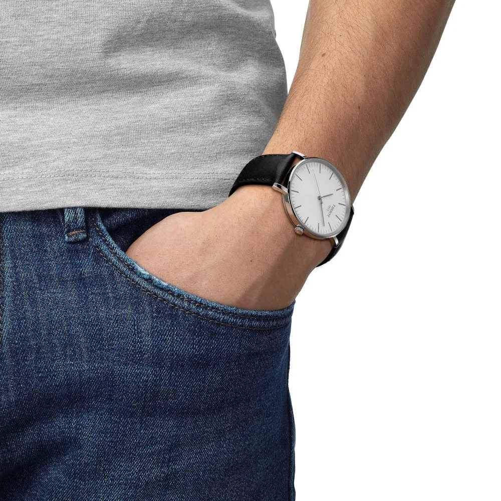 Tissot Everytime Large Mens Stainless Steel Black Leather Strap Watch