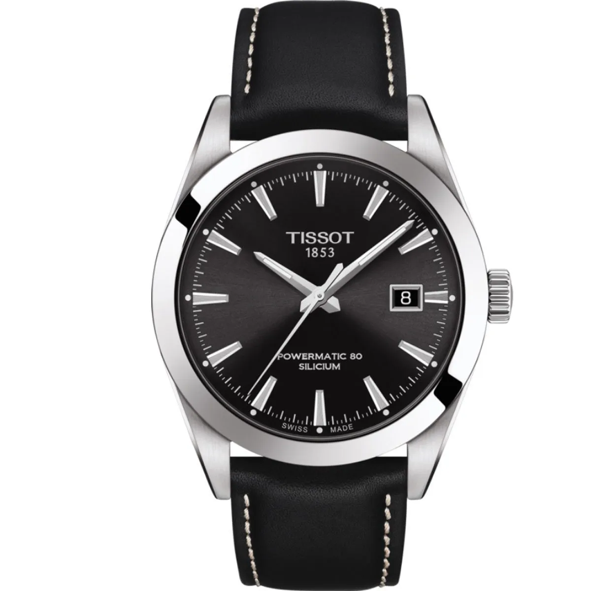 TISSOT GENTLEMAN POWERMATIC 80 SILICIUM 21MM BLACK LEATHER BAND