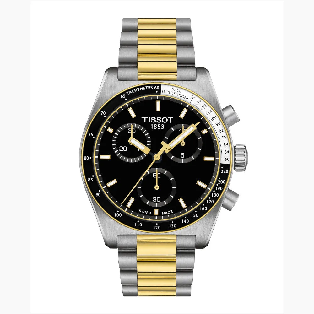 Tissot PR516 (40mm) Mens Two Tone Stainless Steel Chronograph Black Dial Watch