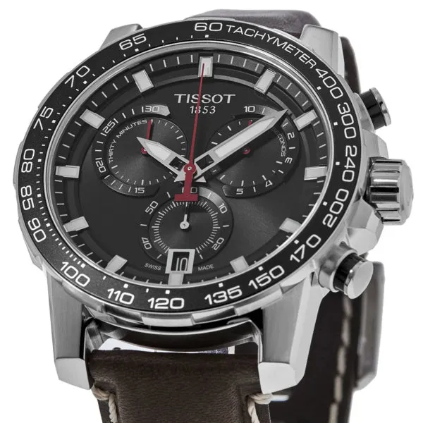 Tissot T-Sport Brown Leather Strap Black Dial Chronograph Quartz Watch for Men's - T125.617.16.051.01