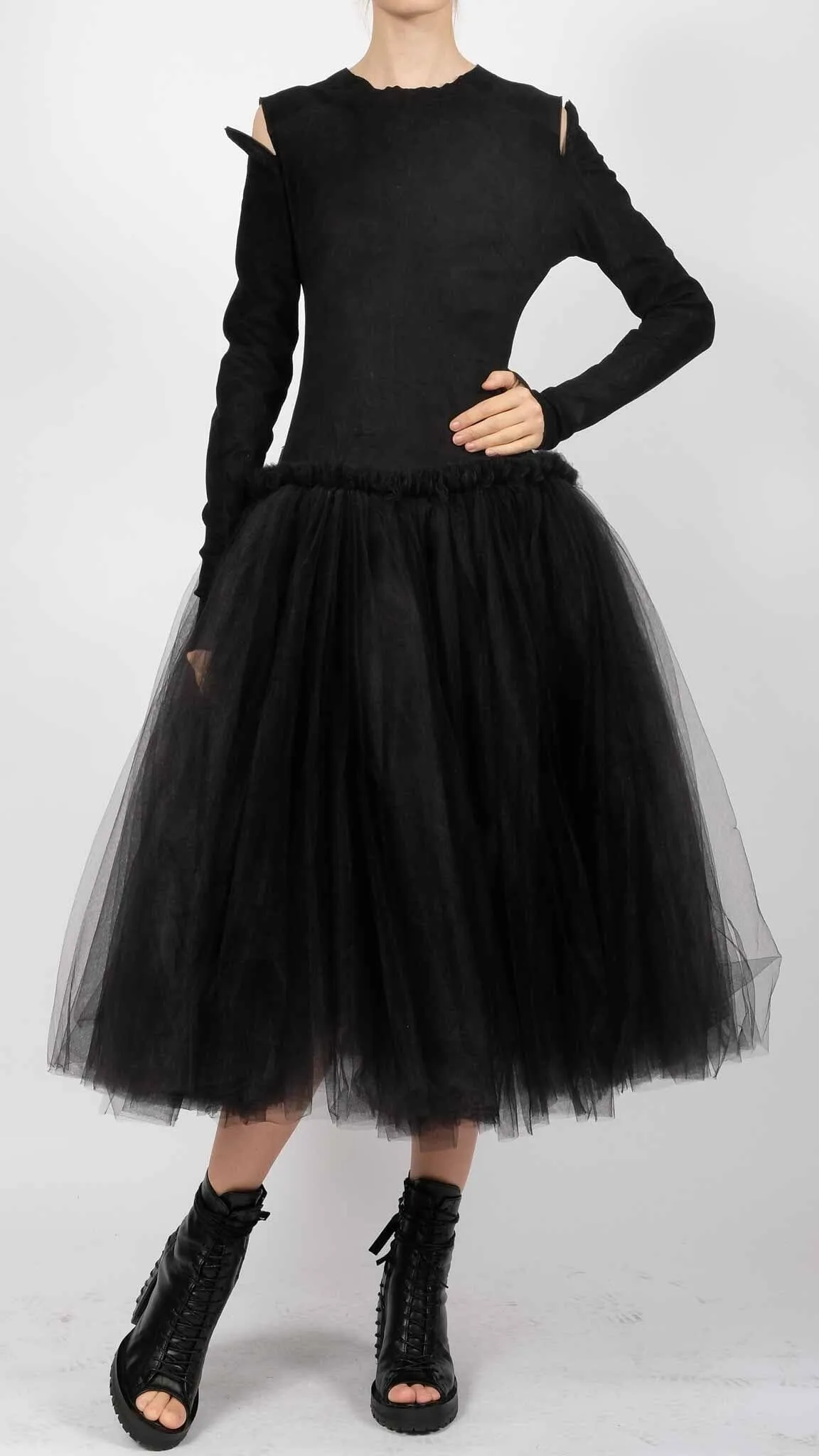 Tulle Dress with Leather