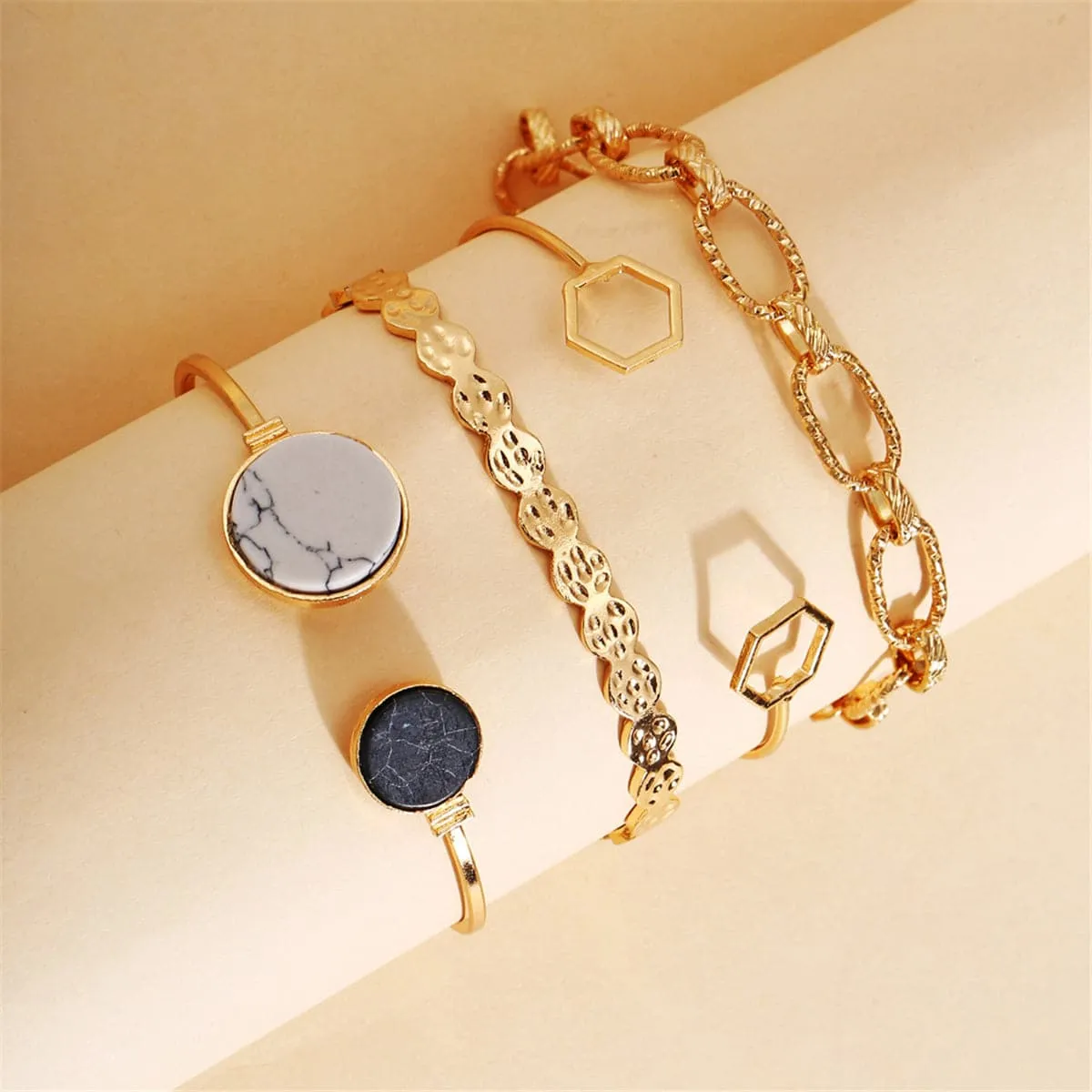 Turquoise & 18K Gold-Plated Cuff Set