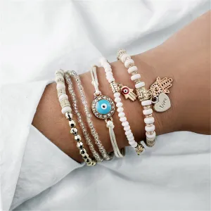 Turquoise & 18K Gold-Plated Hamsa Heart Bracelet Set
