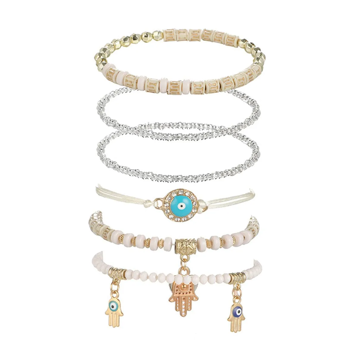 Turquoise & 18K Gold-Plated Hamsa Heart Bracelet Set