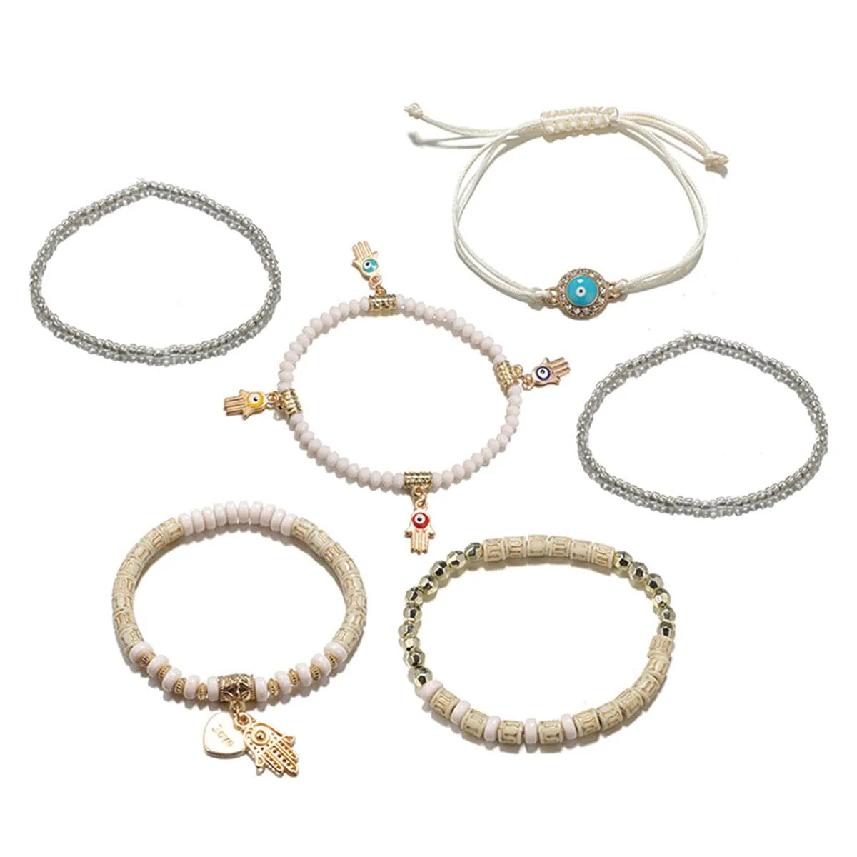 Turquoise & 18K Gold-Plated Hamsa Heart Bracelet Set