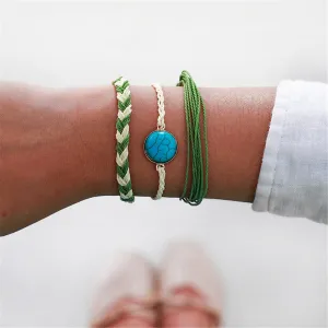 Turquoise & Polyster 18K Gold-Plated Braided Bracelet Set