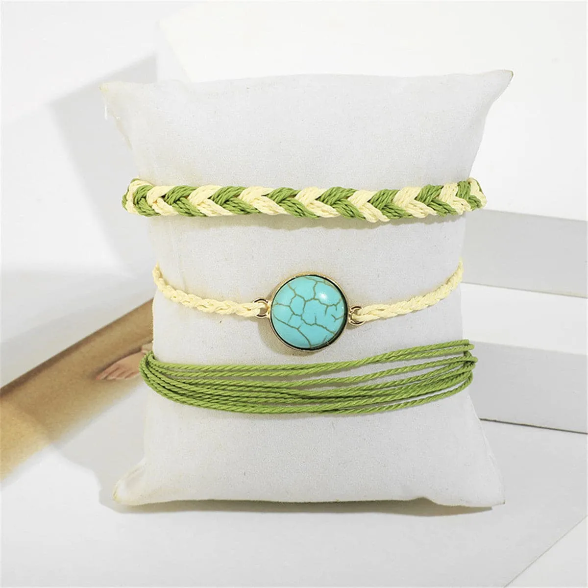 Turquoise & Polyster 18K Gold-Plated Braided Bracelet Set