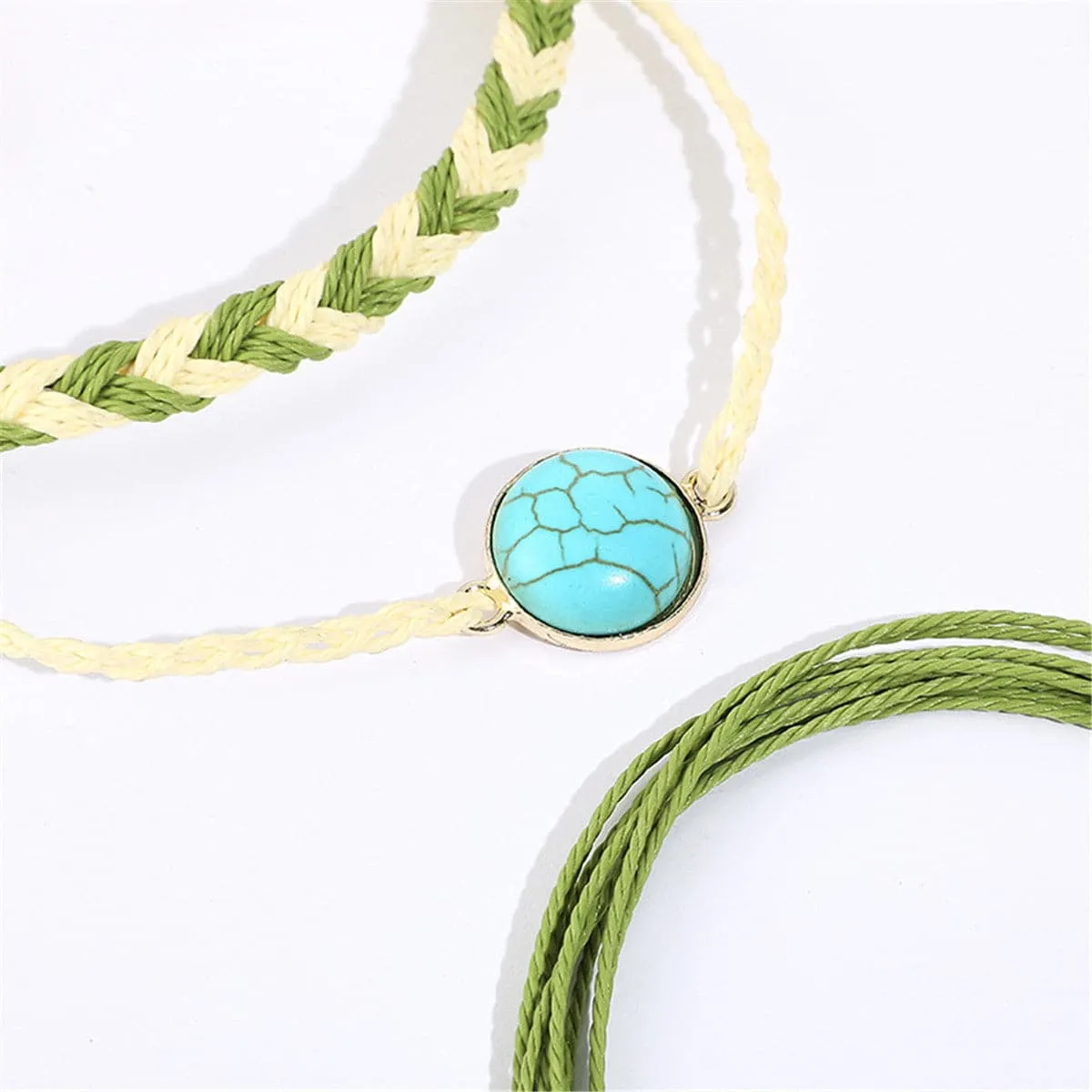 Turquoise & Polyster 18K Gold-Plated Braided Bracelet Set