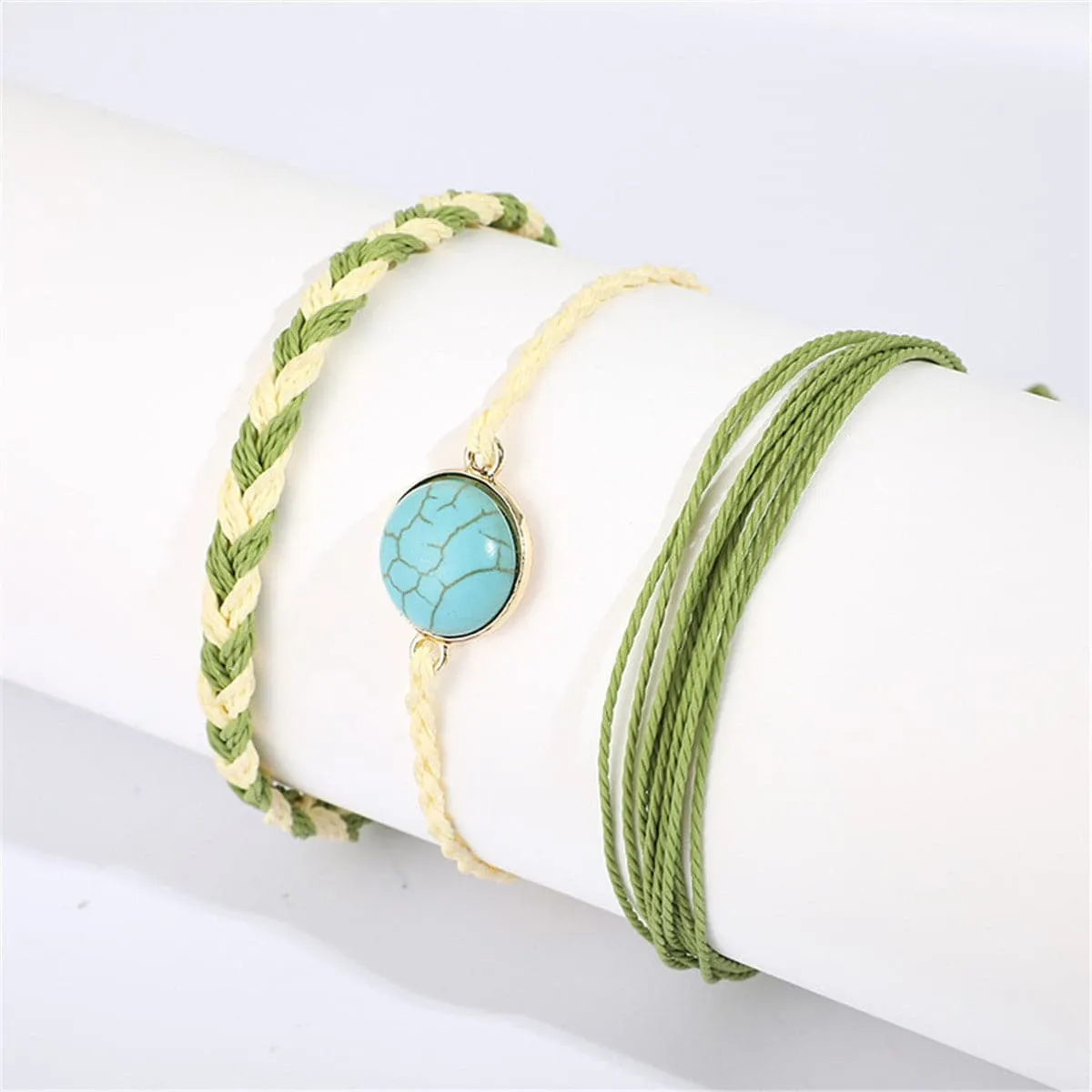 Turquoise & Polyster 18K Gold-Plated Braided Bracelet Set