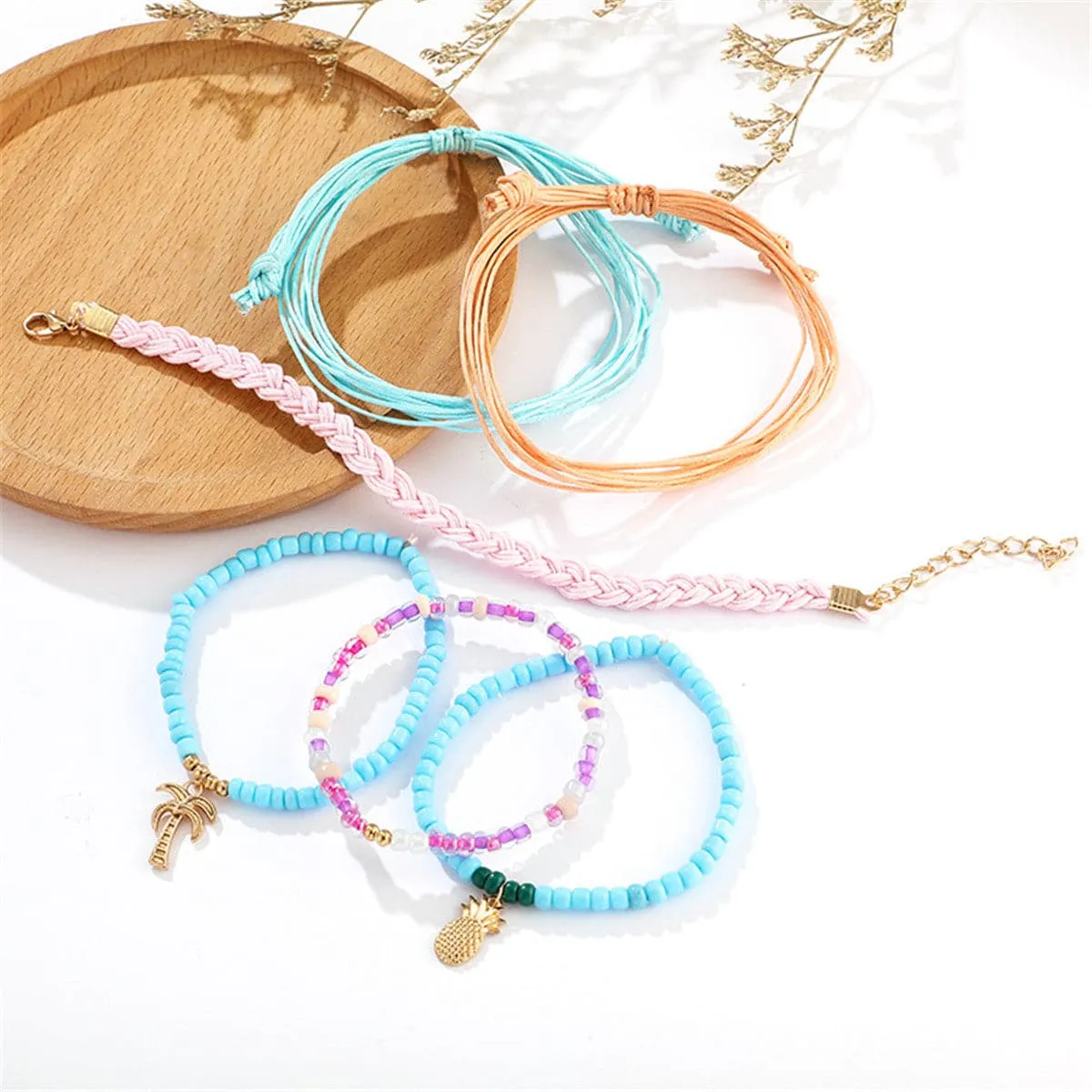 Turquoise & Polyster 18K Gold-Plated Pineapple Bracelet Set