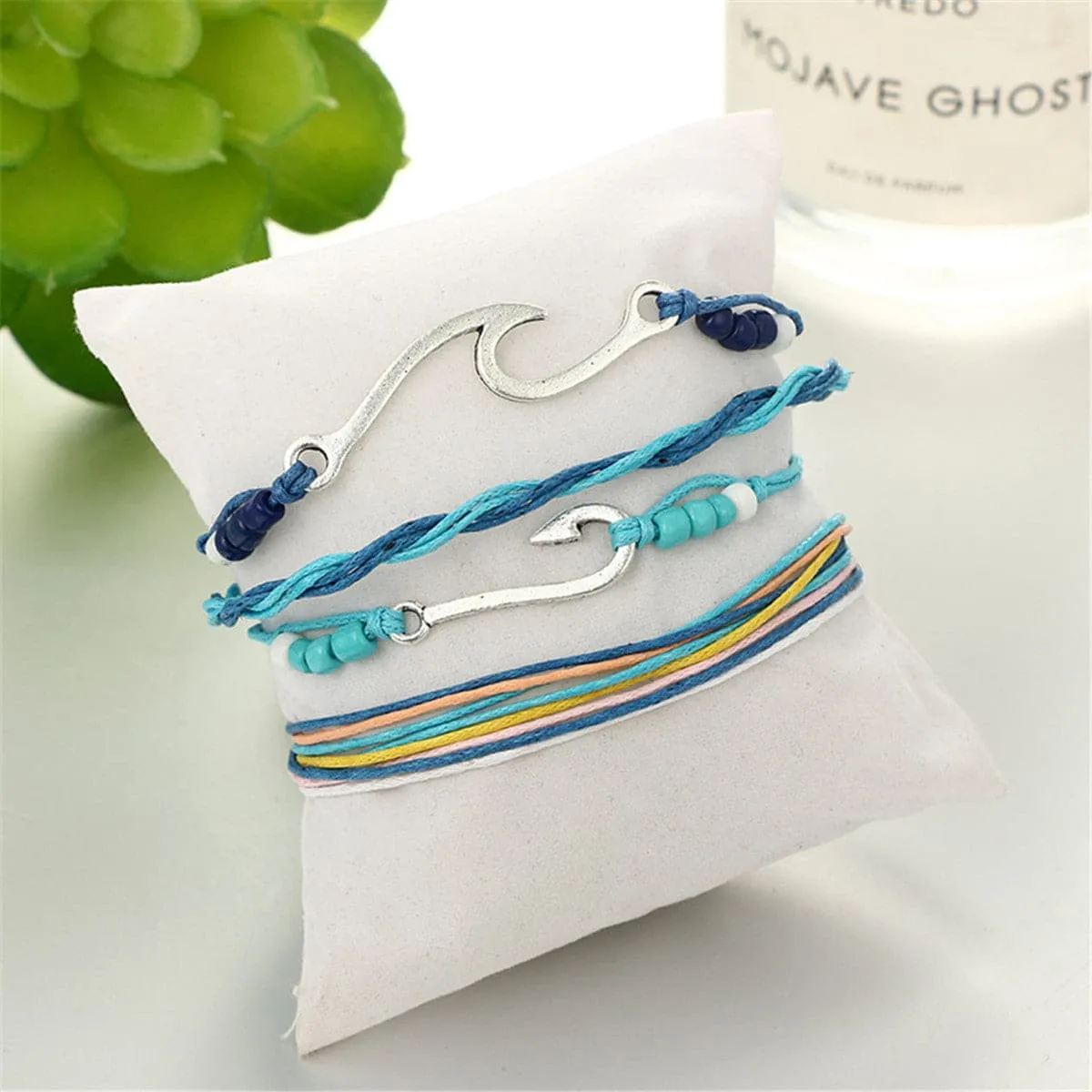 Turquoise & Silver-Plated Fishing Hook Bracelet Set