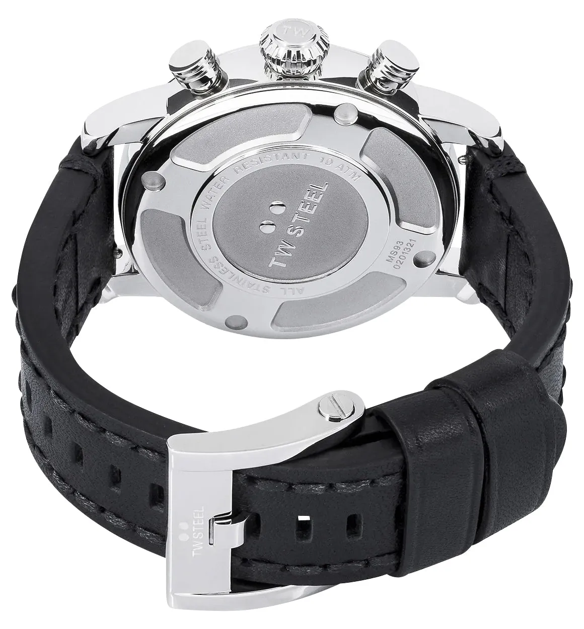 TW Steel Maverick Chronograph Stainless Steel Gray Dial Black Leather Strap Date Quartz Mens Watch MS93