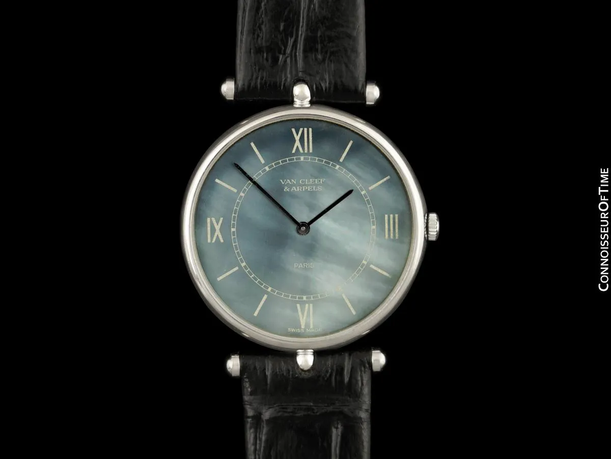 Van Cleef & Arpels VCA La Collection Mens Midsize Unisex Watch - 18K White Gold & Mother of Pearl