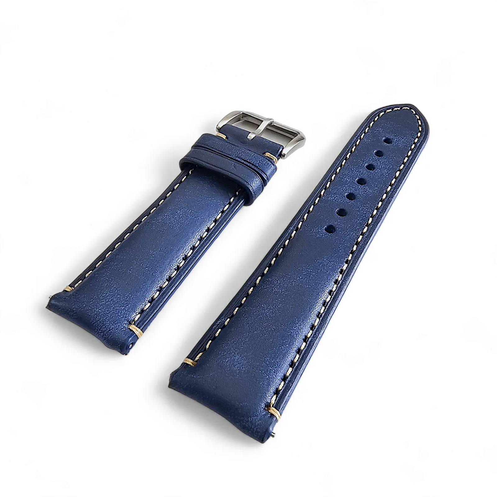 Vegetable Tanned Vintage Italian Leather Watch Strap 22mm Cobalt Blue