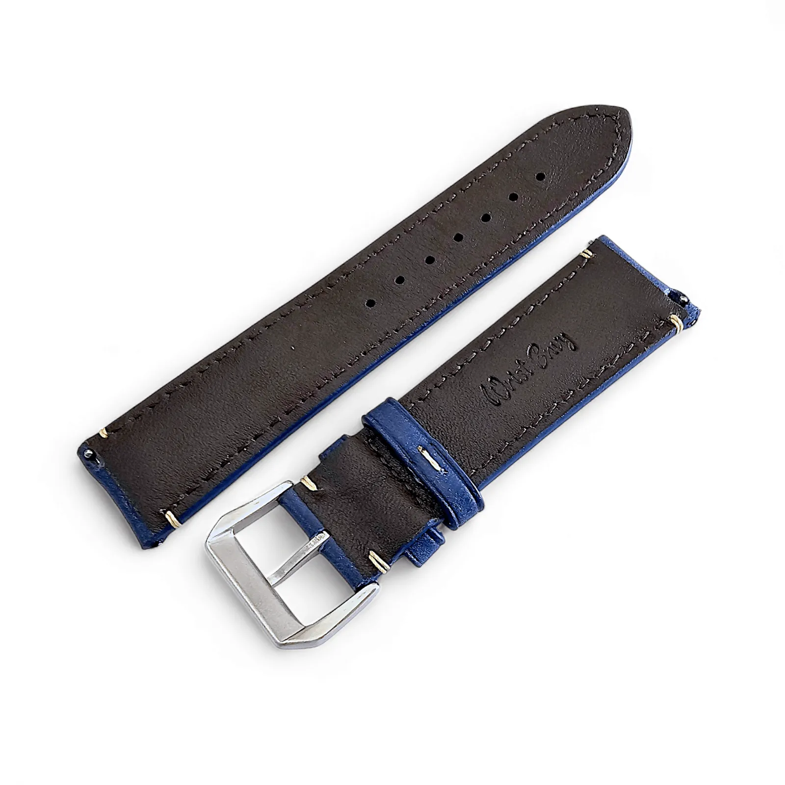 Vegetable Tanned Vintage Italian Leather Watch Strap 22mm Cobalt Blue